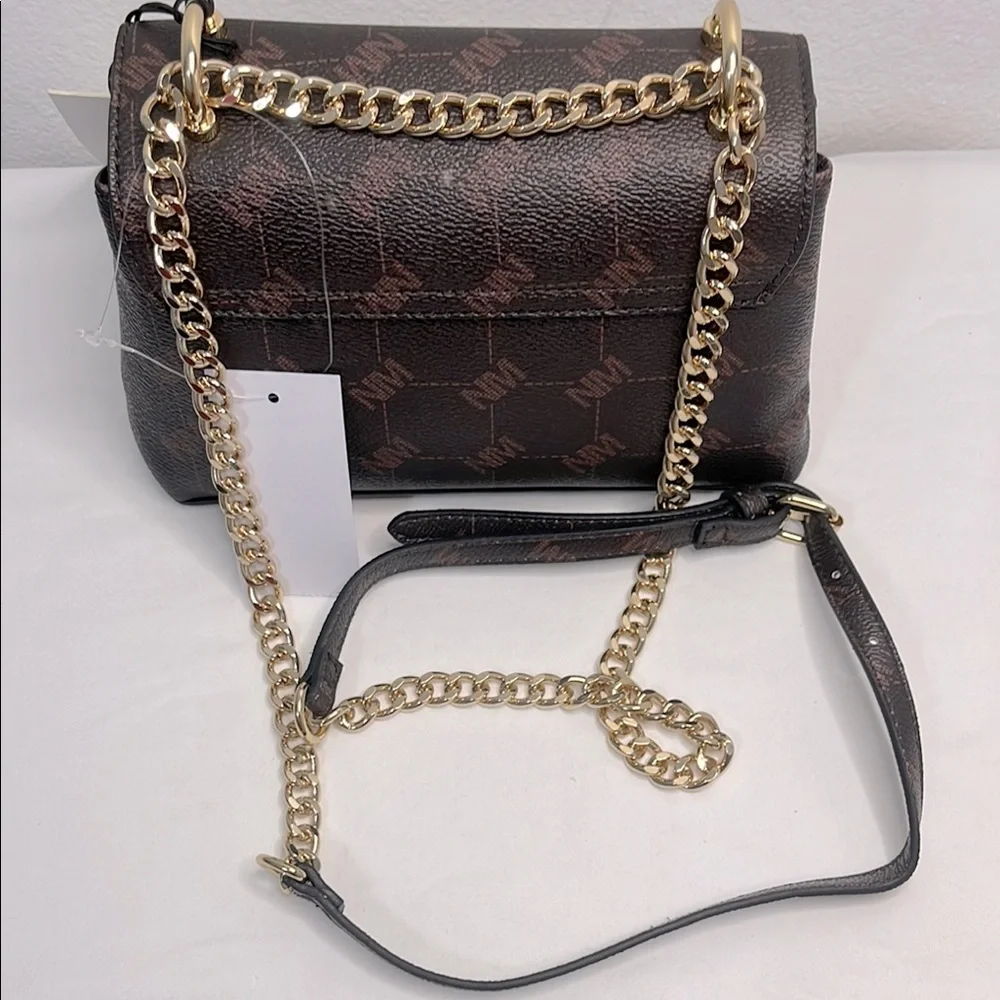 Nicole Miller Brown and Gold Crossbody Bag with Elegant Chain Strap NWT